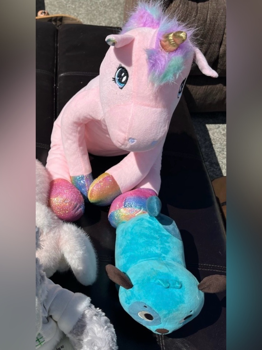 Plush Pink Unicorn Stuffed Toy and Blue Puppy